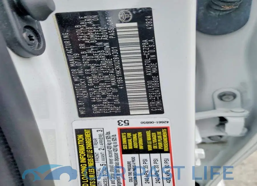 4T1B61HK3KU284301# 13