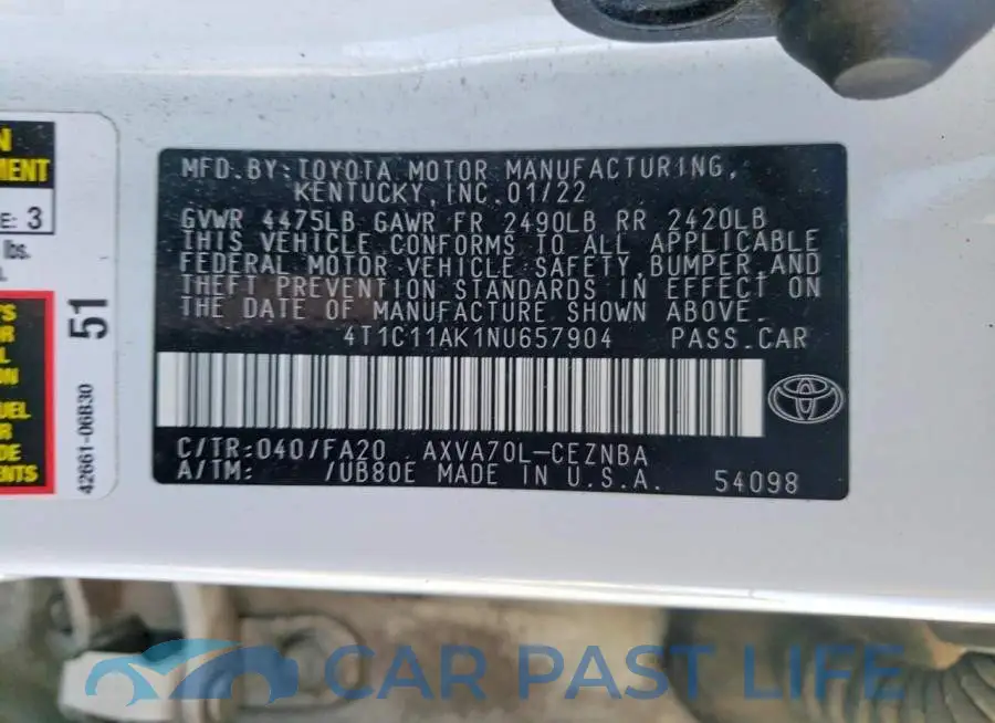 4T1C11AK1NU657904# 12
