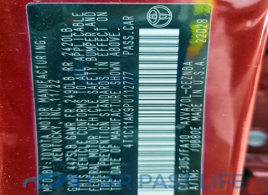 4T1C11AK9PU112777# 12