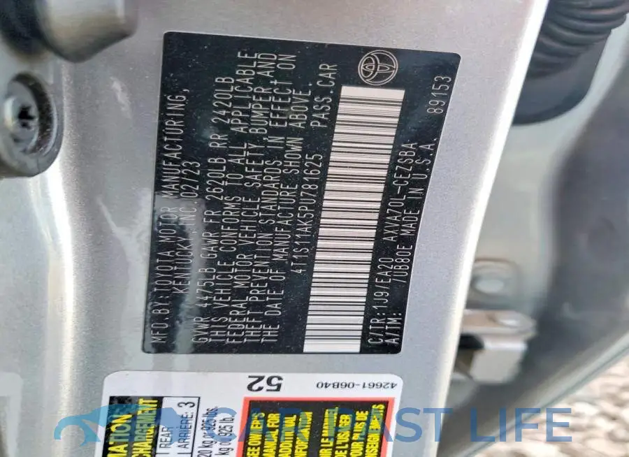 4T1S11AK5PU781625# 13