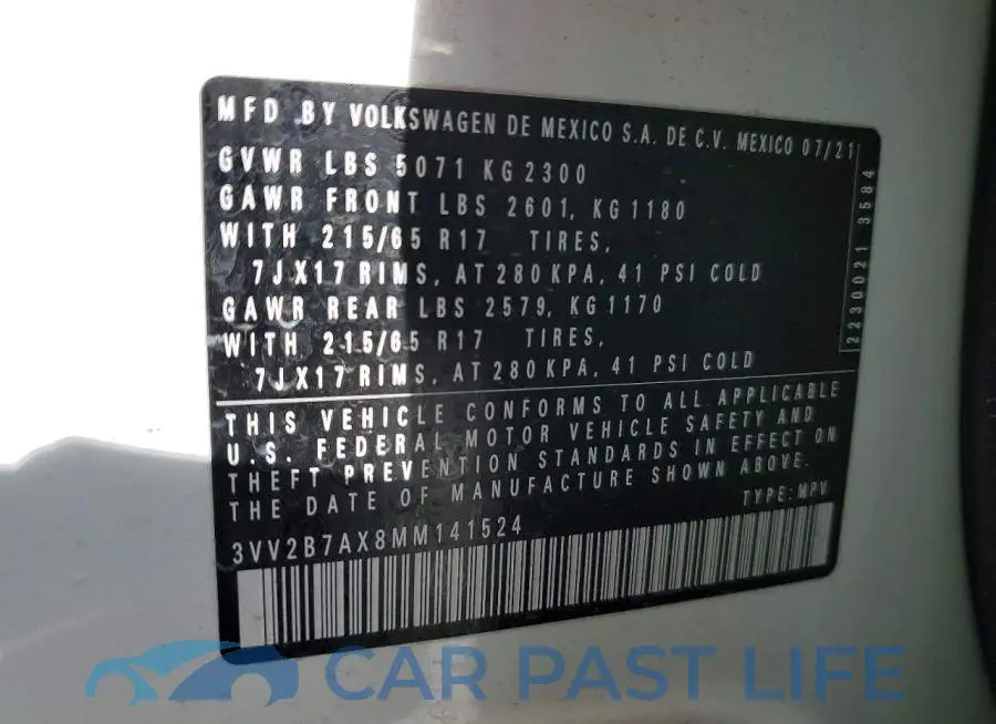 3VV2B7AX8MM141524# 13