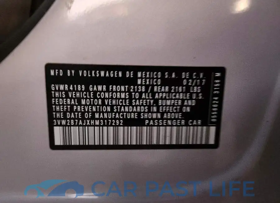 3VW2B7AJXHM317292# 12