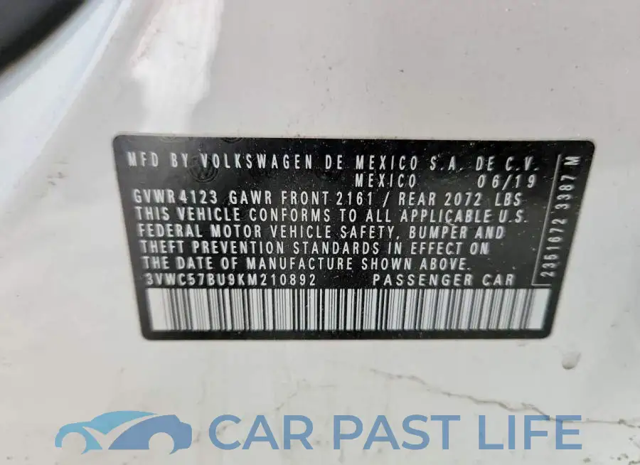 3VWC57BU9KM210892# 12