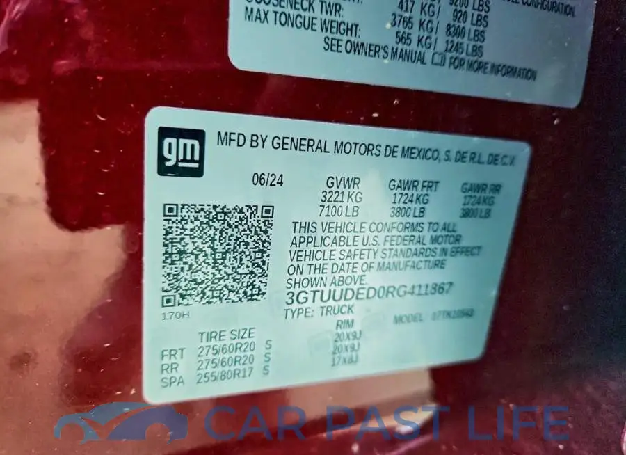 3GTUUDED0RG411867# 12