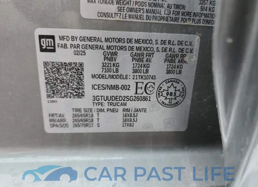 3GTUUDED2SG260861# 12