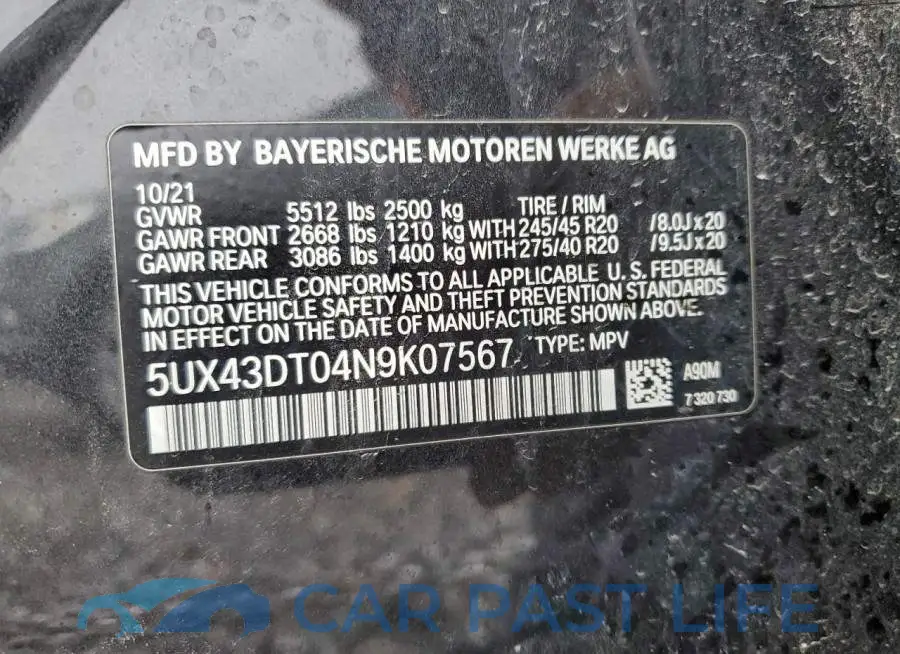 5UX43DT04N9K07567# 13