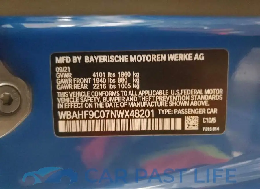 WBAHF9C07NWX48201# 12