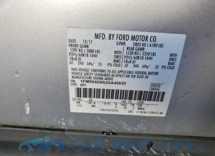 1FM5K8D89JGA45635# 14