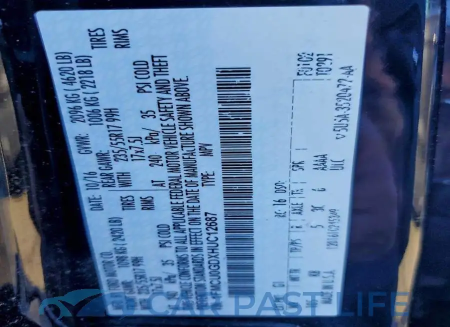 1FMCU0GDXHUC12687# 13