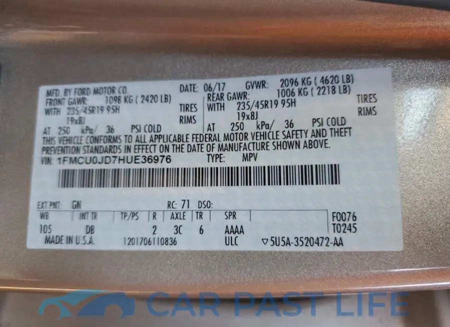 1FMCU0JD7HUE36976# 14