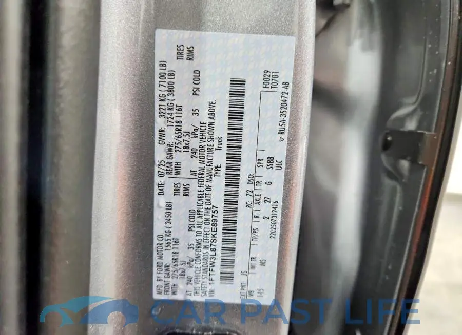 1FTFW3L87SKE89757# 12