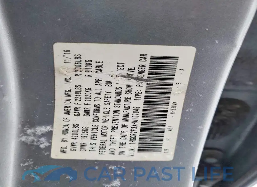 1HGCR2F3XHA107046# 12