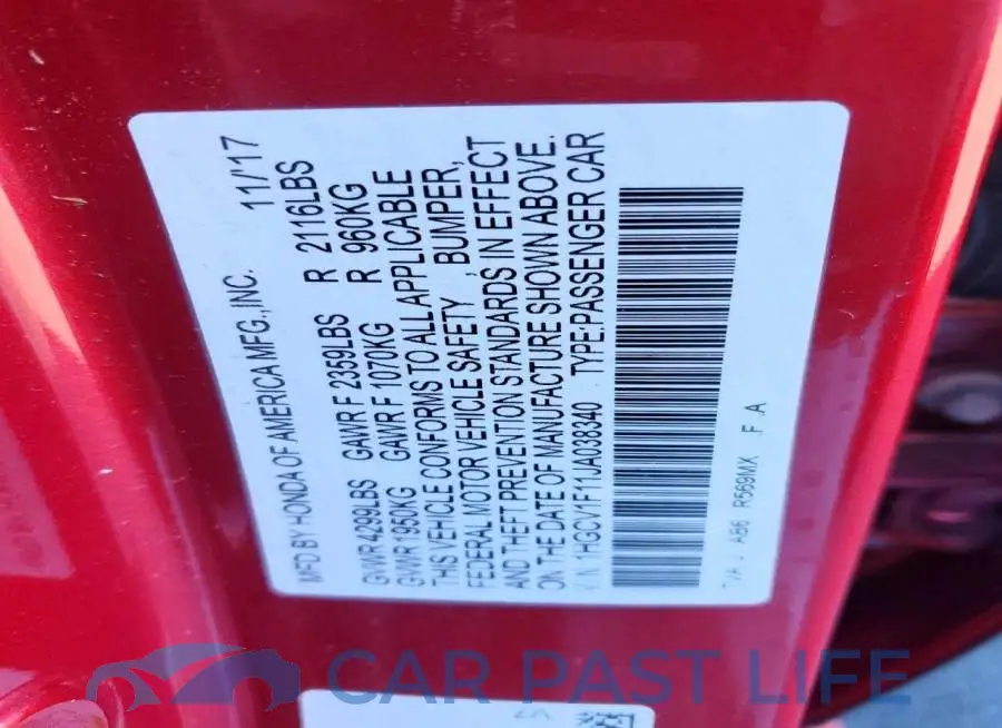 1HGCV1F11JA038340# 13