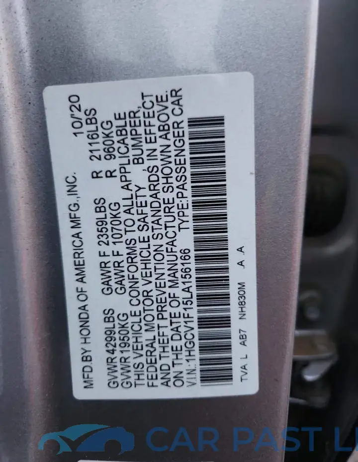 1HGCV1F15LA156166# 12