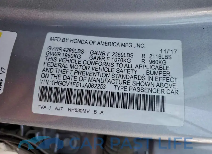 1HGCV1F51JA062253# 12
