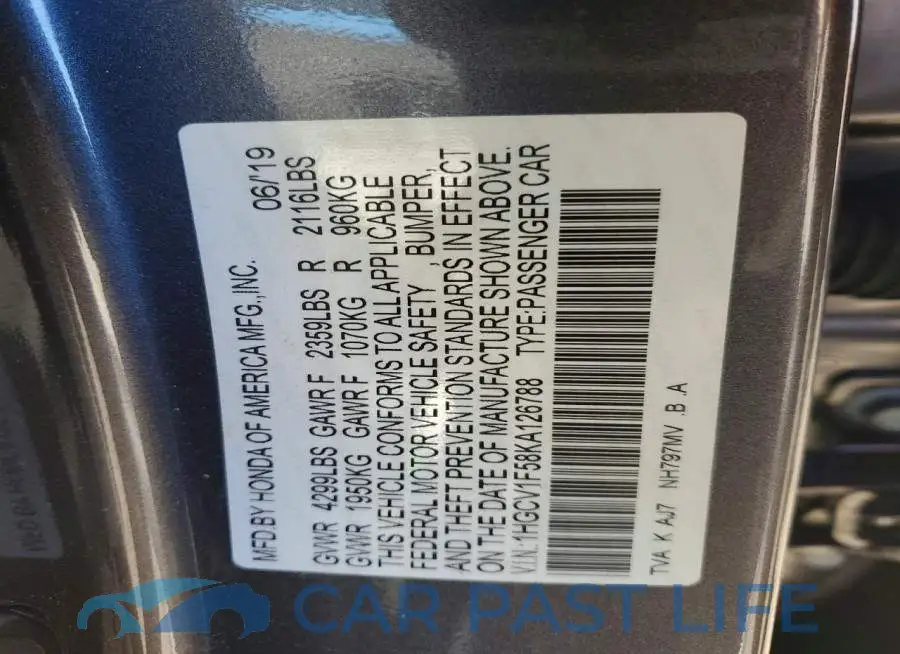 1HGCV1F58KA126788# 12
