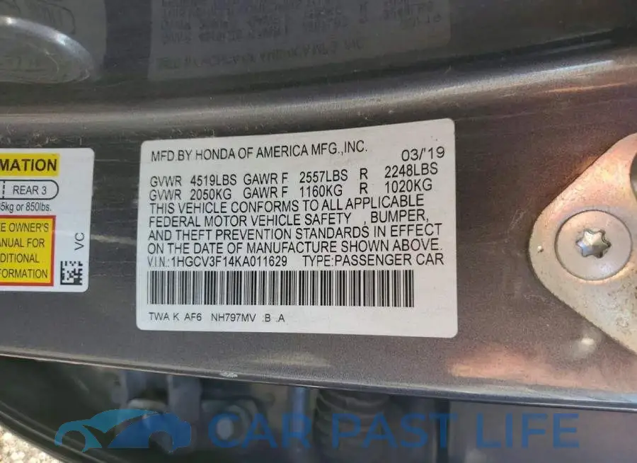 1HGCV3F14KA011629# 12