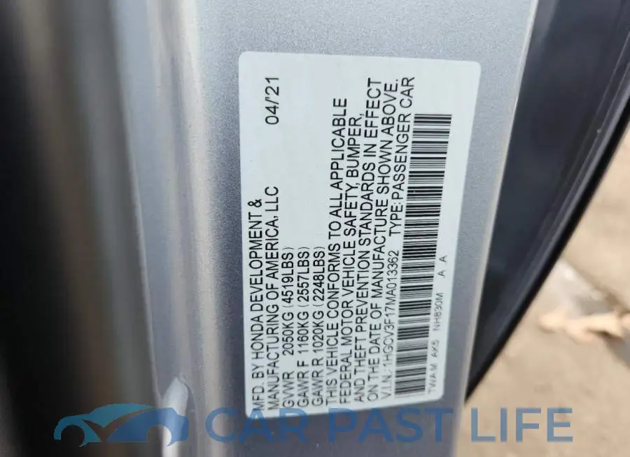 1HGCV3F17MA013362# 12