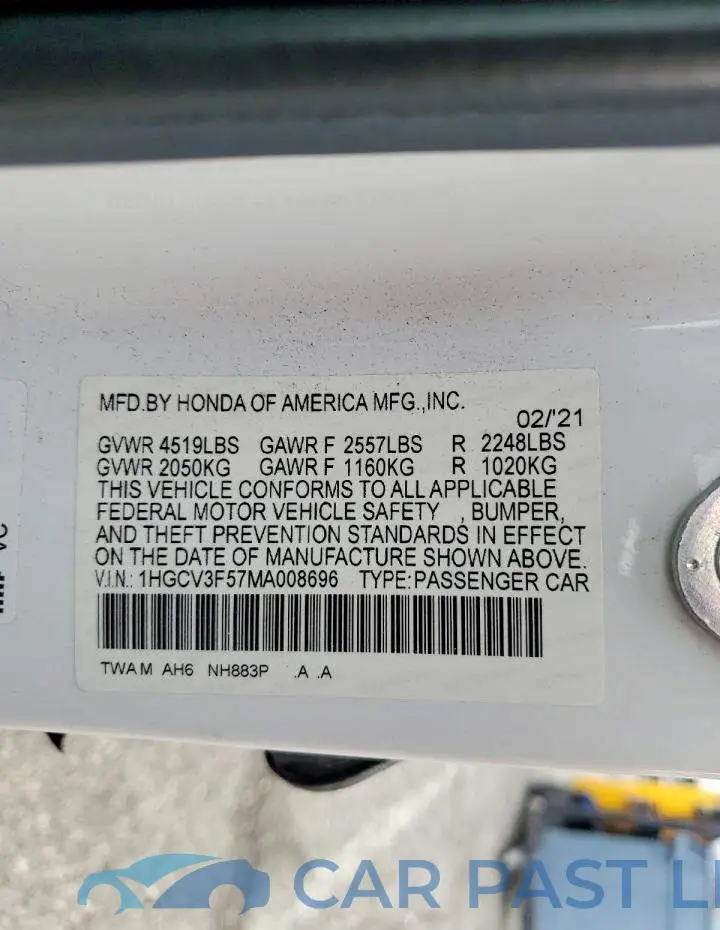 1HGCV3F57MA008696# 12