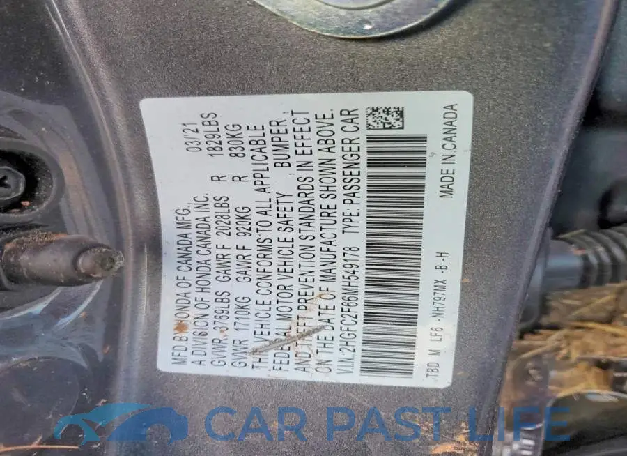 2HGFC2F66MH549178# 12