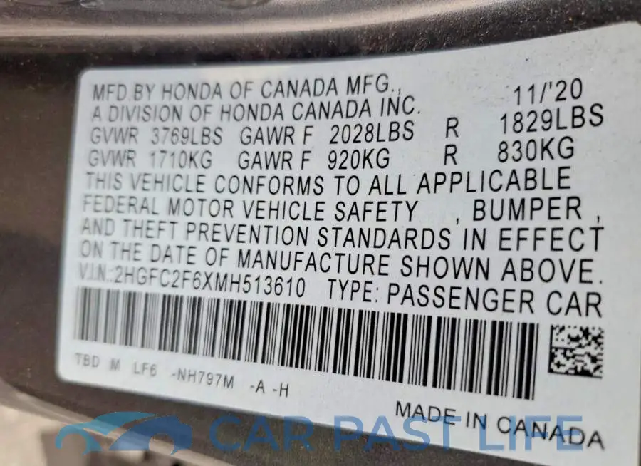 2HGFC2F6XMH513610# 12