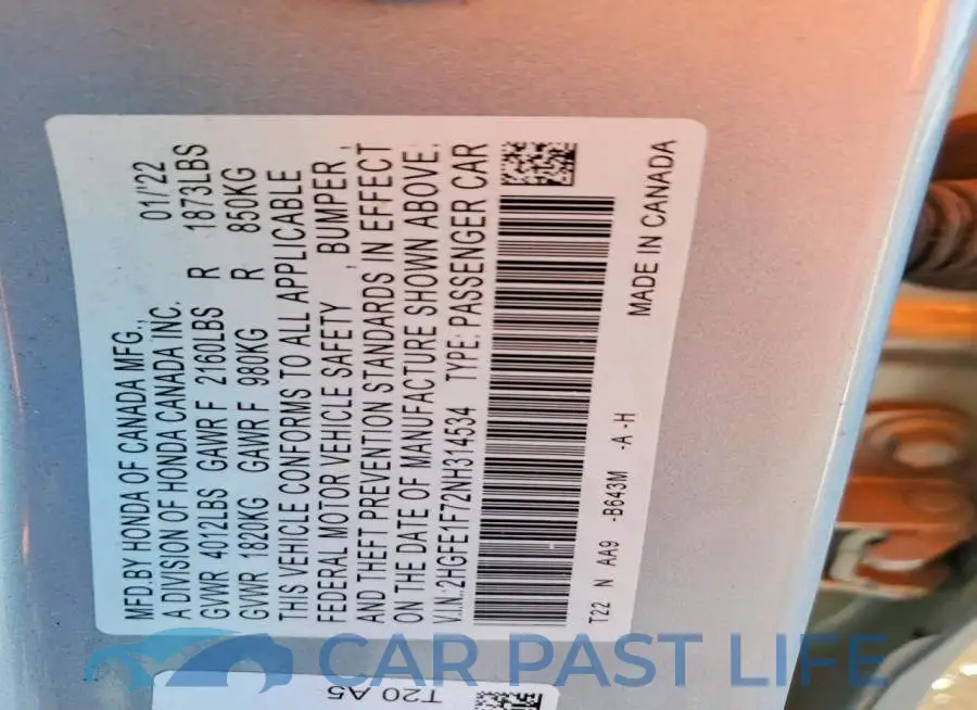 2HGFE1F72NH314534# 12