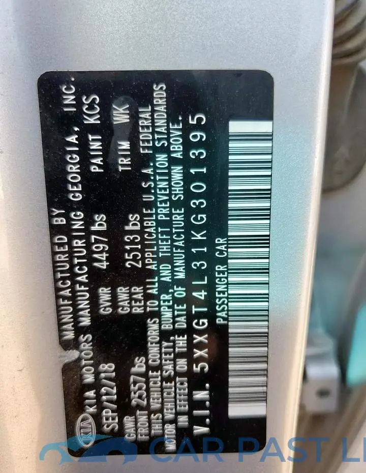 5XXGT4L31KG301395# 12