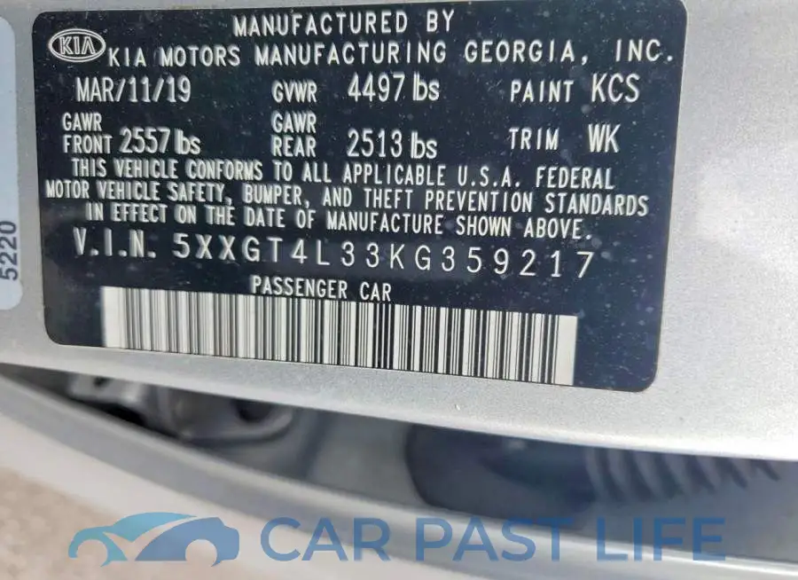 5XXGT4L33KG359217# 12