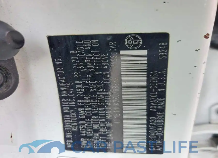 4T1B11HK2KU788952# 12