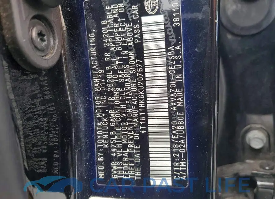 4T1B11HK6KU207677# 12