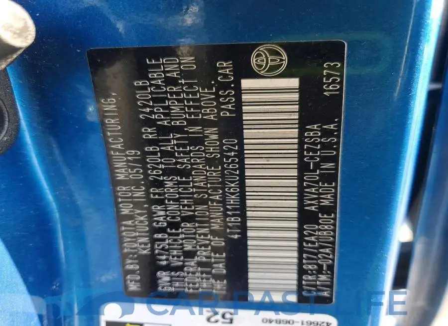 4T1B11HK6KU265420# 13