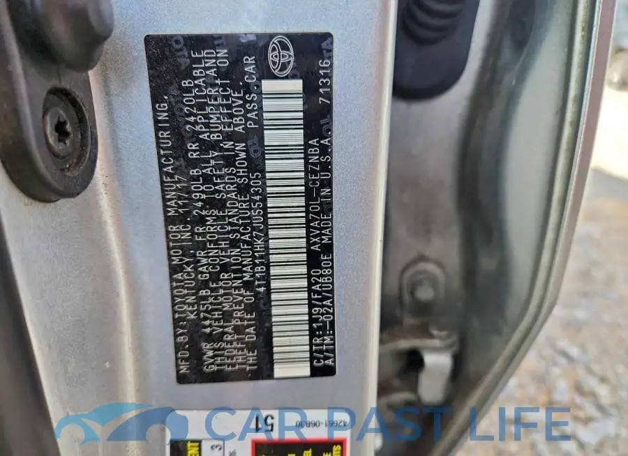4T1B11HK7JU554305# 12