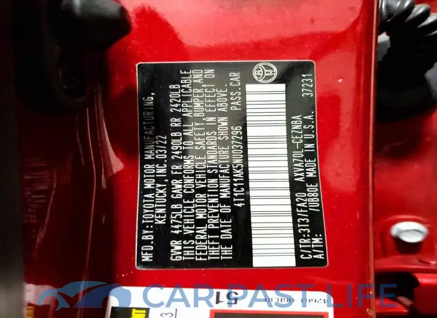 4T1C11AK5NU037296# 13
