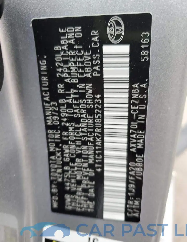 4T1C11AK7RU852234# 12