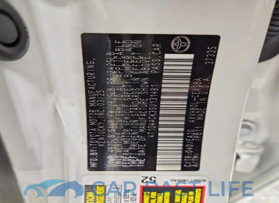 4T1DAACK3SU131481# 12