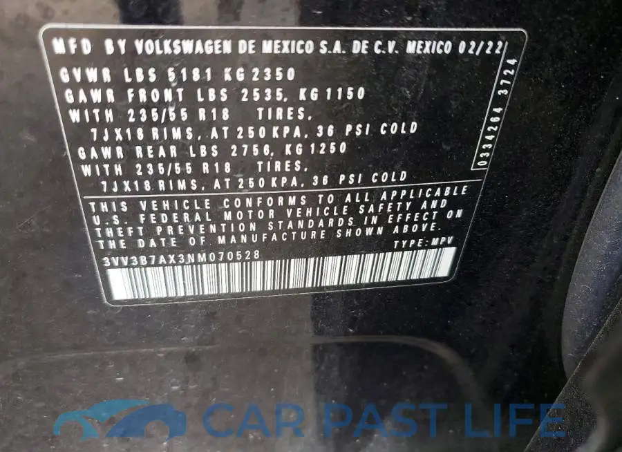 3VV3B7AX3NM070528# 12