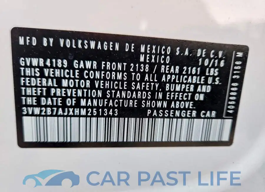 3VW2B7AJXHM251343# 12