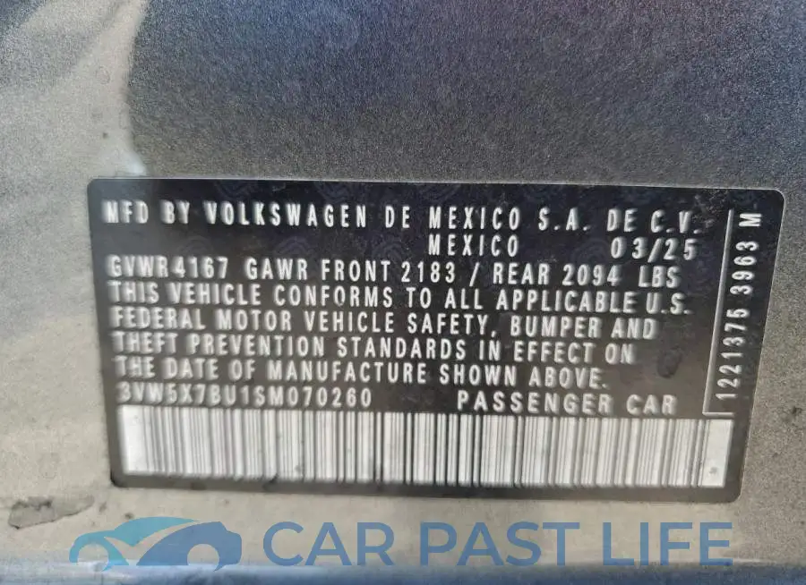 3VW5X7BU1SM070260# 12