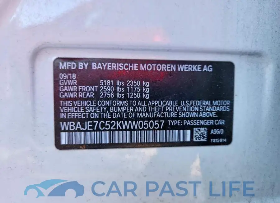 WBAJE7C52KWW05057# 12