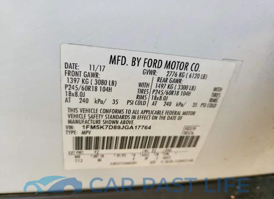1FM5K7D89JGA17764# 13
