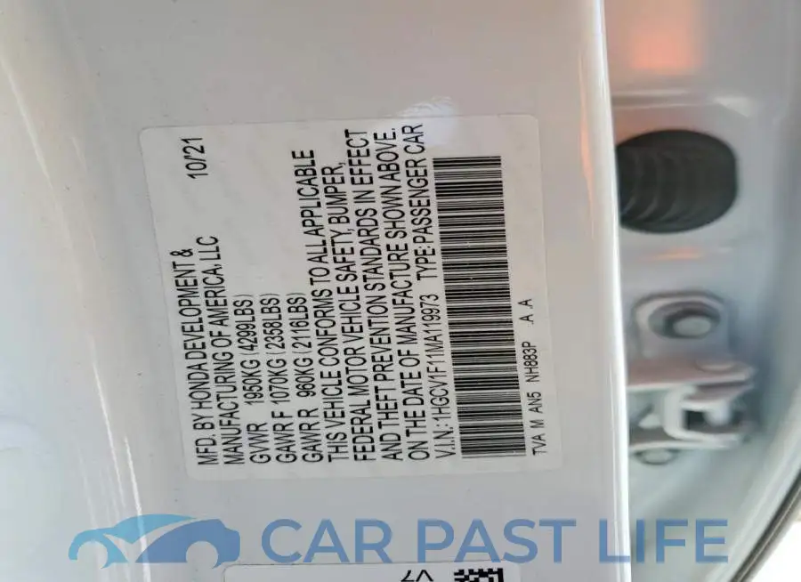 1HGCV1F11MA119973# 12