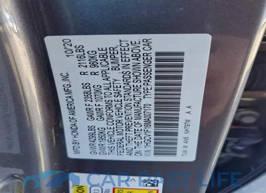 1HGCV1F16MA007170# 12