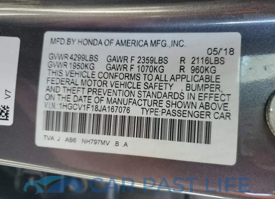 1HGCV1F18JA167076# 12