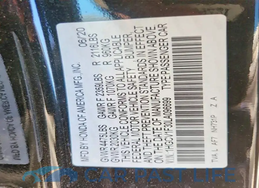 1HGCV1F30LA096699# 12
