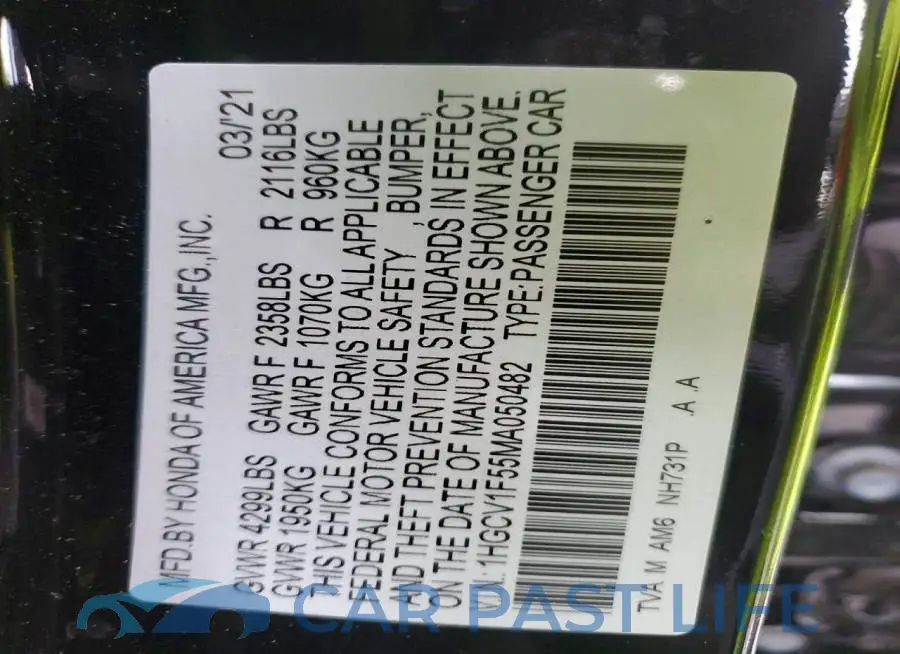1HGCV1F55MA050482# 12