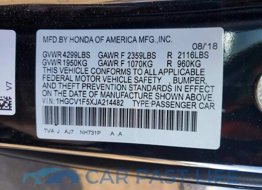 1HGCV1F5XJA214482# 12