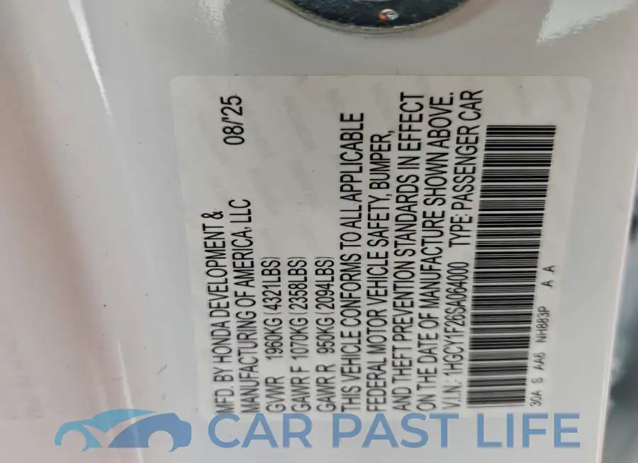 1HGCY1F26SA064000# 12
