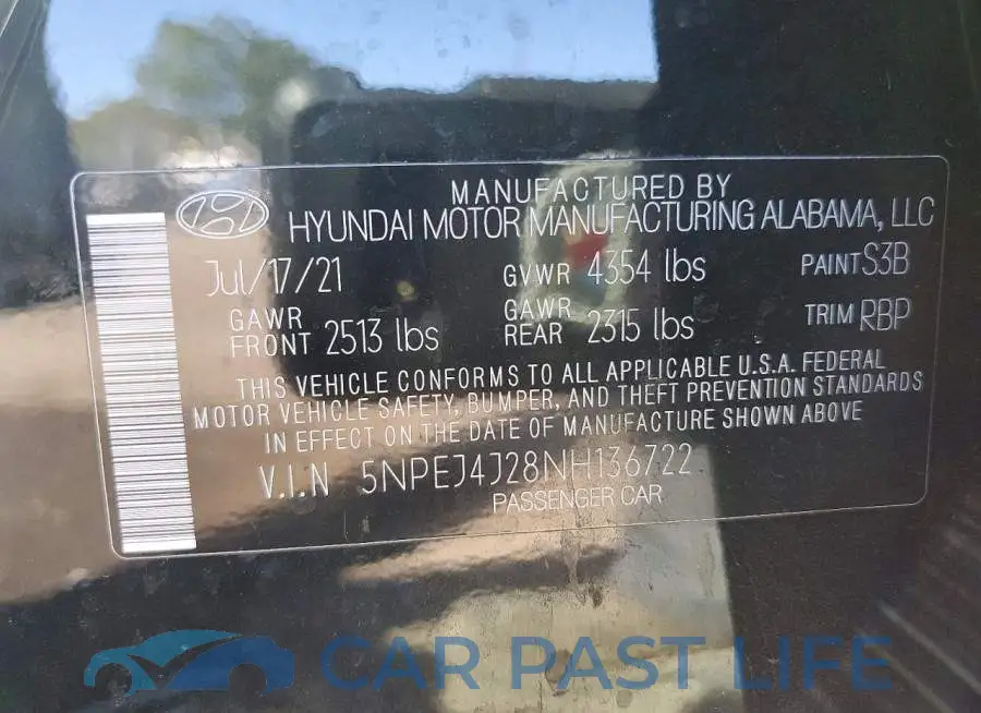 5NPEJ4J28NH136722# 12