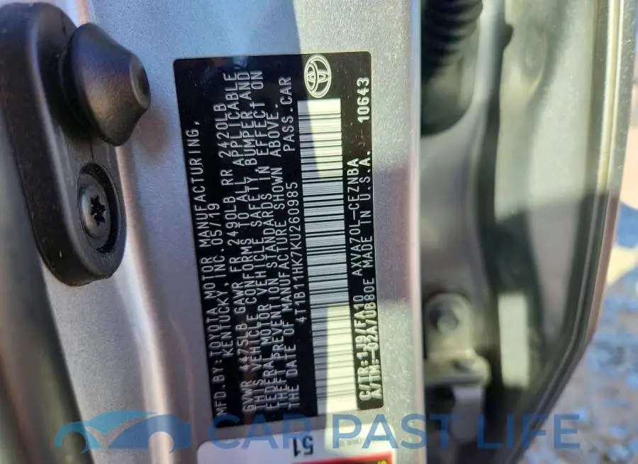 4T1B11HK7KU260985# 12