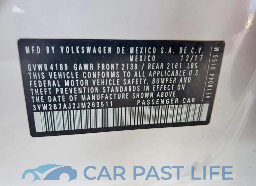3VW2B7AJ2JM263511# 12